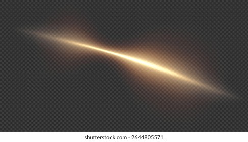 Vector png background with golden glowing lines. Golden glowing speed lines. Glow effect. Wave of light trace, fire trace line and swirl of glowing curve.For advertising,banners