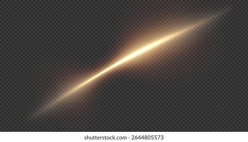 Vector png background with golden glowing lines. Golden glowing speed lines. Glow effect. Wave of light trace, fire trace line and swirl of glowing curve.For advertising,banners