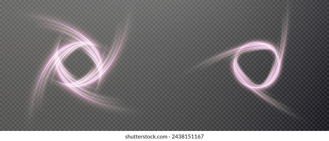 Vector de fondo png con líneas brillantes violeta y rosa. Líneas de velocidad violetas brillantes. Efecto de resplandor ligero. Onda de sendero ligero, línea de sendero de fuego y remolino de curva de resplandor.