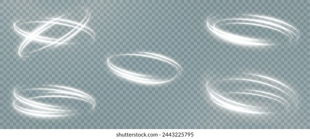 Vector png background with white glowing lines. White glowing lines of speed. Light glow effect. Light trail wave, fire trail line and glow curve swirl.