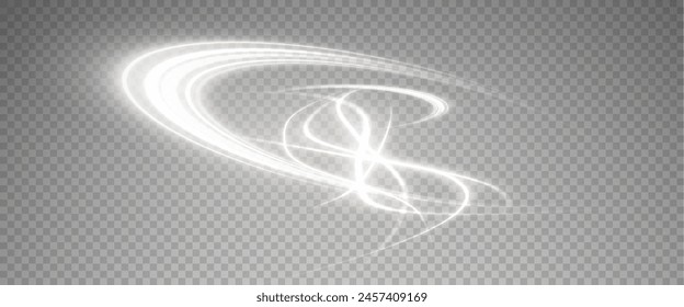 Vector de fondo png con líneas blancas brillantes. Líneas blancas de velocidad. Efecto de resplandor ligero. Onda de sendero ligero, línea de sendero de fuego y remolino de curva de resplandor.