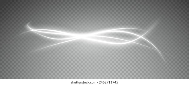 Vektorgrafik PNG Hintergrund mit weißen leuchtenden Linien. Weiß leuchtende Linien der Geschwindigkeit. Lichtglüheffekt. Lichtspurwelle, Feuerspurlinie und Glühkurvenwirbel.