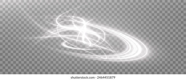 Vector de fondo png con líneas blancas brillantes. Líneas blancas de velocidad. Efecto de resplandor ligero. Onda de sendero ligero, línea de sendero de fuego y remolino de curva de resplandor.