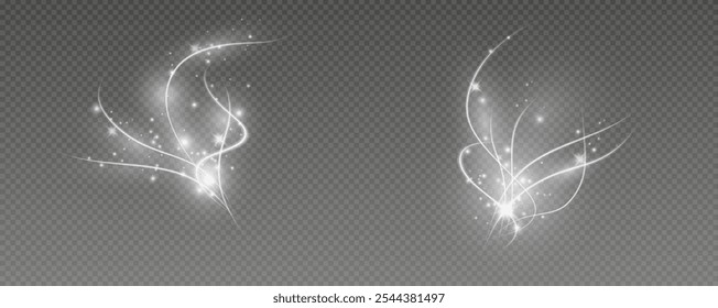 Vektorgrafik-Hintergrund mit weiß glühenden Linien. Weiß leuchtende Geschwindigkeitslinien. Lichtglüheffekt. Lichtwegwelle, Feuerweglinie und Glühkurvenwirbel.