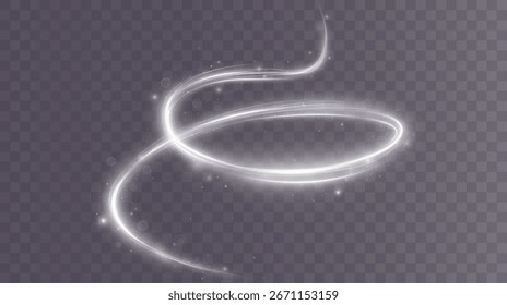 Fondo PNG de Vector con líneas de velocidad brillantes blancas: ondas de rastro ligeras, rayas de fuego y remolinos de brillo curvos para efectos de movimiento dinámico