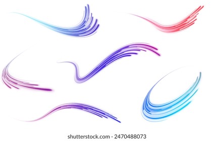 Vector png glitter light fire flare trace. Abstract image of speed motion on the road. Speed of light concept png background.	