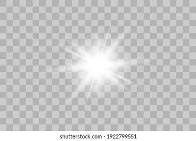 Vector png glowing light effect. Shine, glare, flare, flash illustration. White star on transparent.