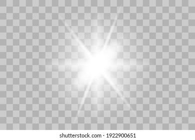 Vector png glowing light effect. Shine, glare, flare, flash illustration. White star on transparent.