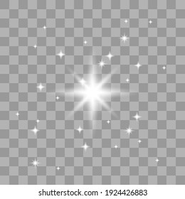 Vector Png Glowing Light Effect. Shine, Glare, Flare, Flash Illustration. White Star On Transparent.