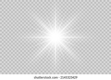 Efecto de luz brillante del tubo vectorial. Brilla, resplandor, destello, ilustración flash. Estrella blanca transparente