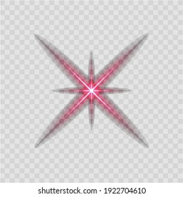 Vector png glowing red light effect. Shine, glare, flare, flash illustration. White star on transparent. eps 10