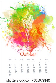 Vector pocket color calendar 2016. Ornament beautiful card with yoga poses. Calendar made in vector. Colorful hand drawn design for any other kind of design, birthday and other holiday, yoga, india