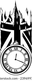 vector pocket watch in black and white outline