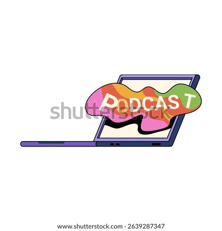 Vector podcast banner with text and frame. Label for digital talk show or audio streaming service, internet radio or sound voice program. Cover for media content or broadcast show header. Studio sign.
