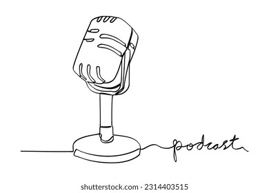 vector podcast microphone single one or continuous line 
