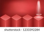 Vector podium for display content on a website in red color. For the exhibition of content design. Product advertisement banner.
