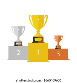 vector podium icon with cups - gold, silver and bronze