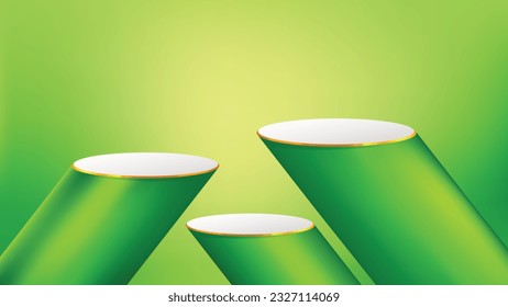 Vector podium mockup for product presentation decorated with green bamboo illustration