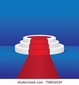 Vector Podium with Red carpet on blue background