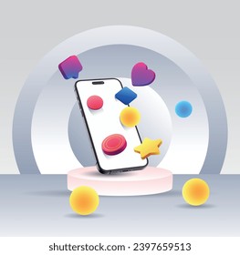Vector podium stage display mockup for product presentation decorated