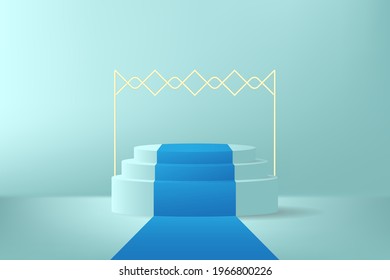 Papel de escritorio vectorial podio o escenario con alfombra azul. Adecuado Para Promover Su Producto.