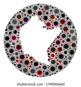 Vector Podkarpackie Voivodeship Karte Collage von Coronavirus. Eine Infektion greift das isolierte Territorium aus dem Weltraum an. Stencils rund um Podkarpackie Voivodeship Karte Collage gebildet mit Infektionsartikel.