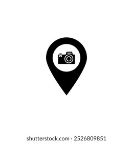 Puntero de Vector de la cámara, Pin en el mapa ilustración de estilo de moda para el Web y el App en el fondo blanco.. eps