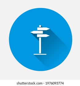 Vector pointer direction icon on blue background. Flat image with long shadow.