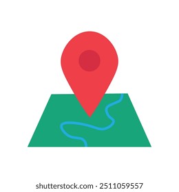 Vector pointer pined to the map in a colorful flat style. Navigation and discovery symbol. The icon is suitable for web design, online shop, print, and social media posts