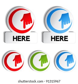 Vector pointer rounded stickers with gesture hand