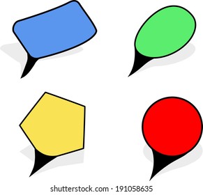 Vector pointers in blue,green,yellow and red colour as circle,rectangle,oval, pentagon shapes isolated on a white background