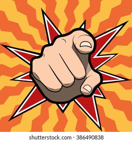 Vector pointing finger or hand pointing icon isolated on colored background