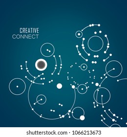 Vector points connecting circles background. Geometric abstraction design with lines and points.