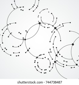 Puntos vectoriales que conectan el fondo de los círculos. Diseño de abstracción geométrica con líneas y puntos.