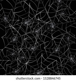 Vector Poisonous Spider Seamless Pattern on Black Background.