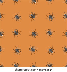 Vector Poisonous Spider Seamless Pattern on Orange Background