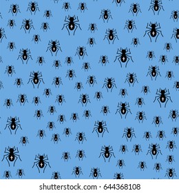 Vector Poisonous Spider Seamless Pattern on Blue Background