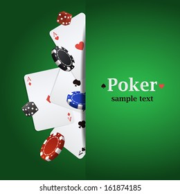 Vector poker background with playing cards, chips and dices