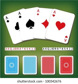 Vector poker card set with numbers and backside decorations in different colors