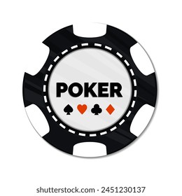 Vector Poker Chip. Black Casino Chip isolated on white background. Gambling game concept. Online gambling game symbol in colorful cartoon style. Entertainment colored flat vector illustration