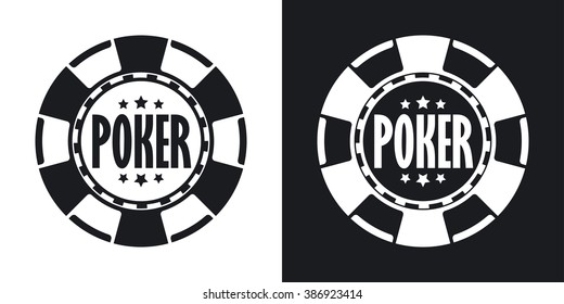 Vector Poker Chip Icon. Two-tone Version On Black And White Background