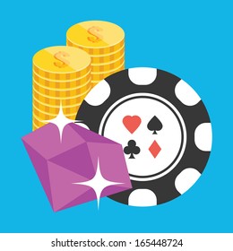 Vector Poker Chip Ruby and Golden Coins Icon