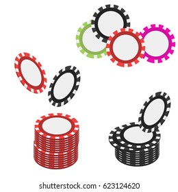 Vector Poker chips set isolated on white background. Flat design. -stock vector