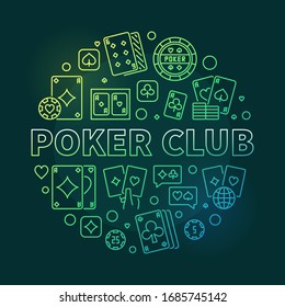Vector Poker Club concept linear round green illustration on dark background