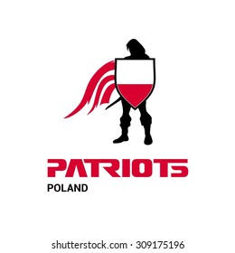 Vector Poland Flag Patriots Soldier Logo. Mascot Character Design. Memorial Day Army man with Shield. Vector Freedom Leader Logo illustration