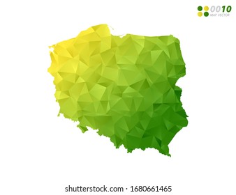 Vector Poland map green and yellow polygon triangle mosaic with white background. style gradient.