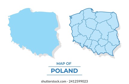 Vector Poland map set simple flat and outline style illustration