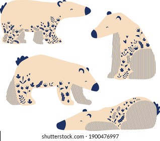 Vector polar bear ethnic style decor blue