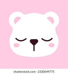 Vector polar bear illustration. Cute sleeping cartoon bear head icon.