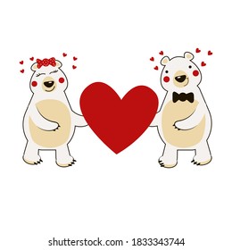 vector polar bear love 14 february valentine's day red heart